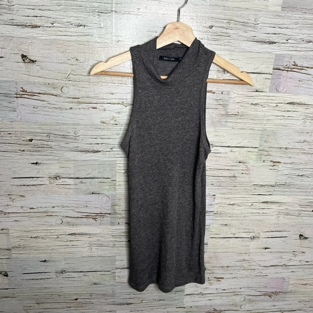 Obey gray cowlneck top sleeveless size small